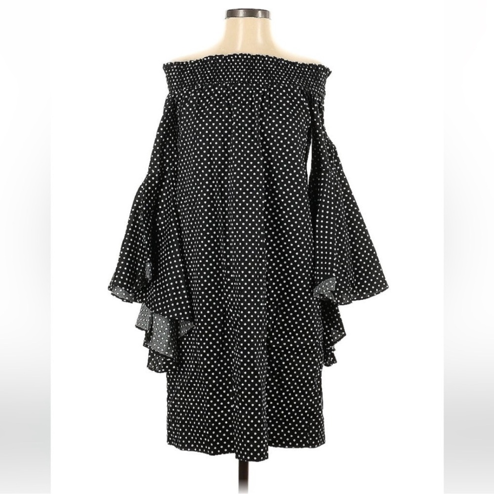 New York & Company Black Polka Dot Off-Shoulder Dress XL